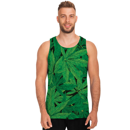 Green Marijuana Leaf Print Men's Tank Top