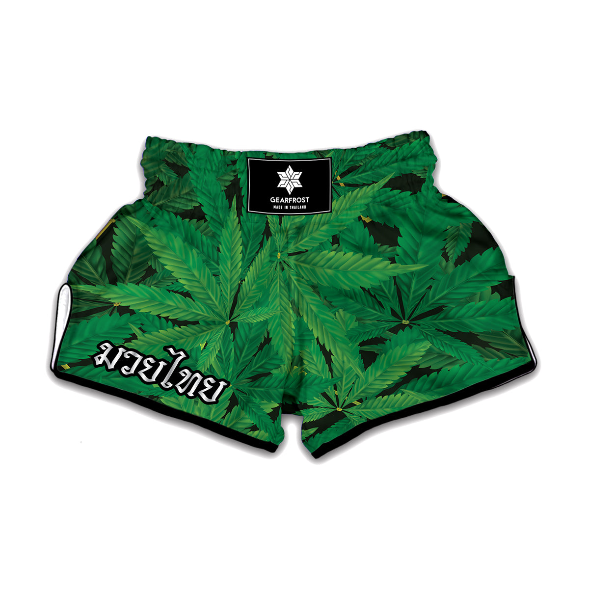 Green Marijuana Leaf Print Muay Thai Boxing Shorts