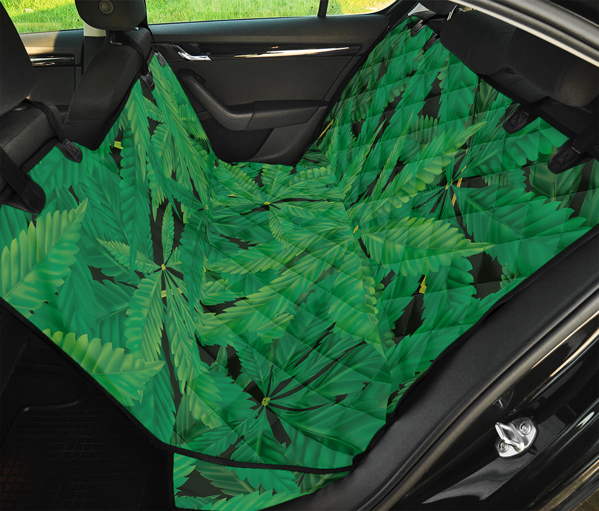 Green Marijuana Leaf Print Pet Car Back Seat Cover