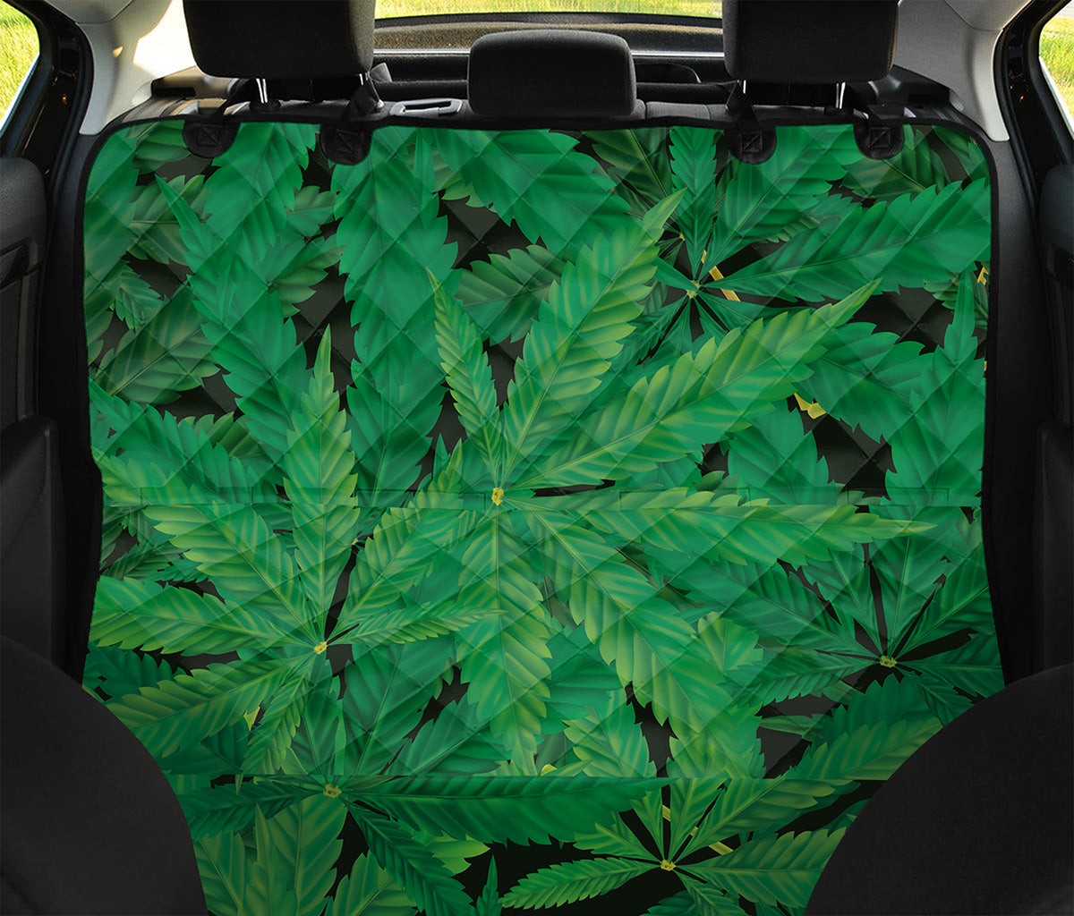 Green Marijuana Leaf Print Pet Car Back Seat Cover