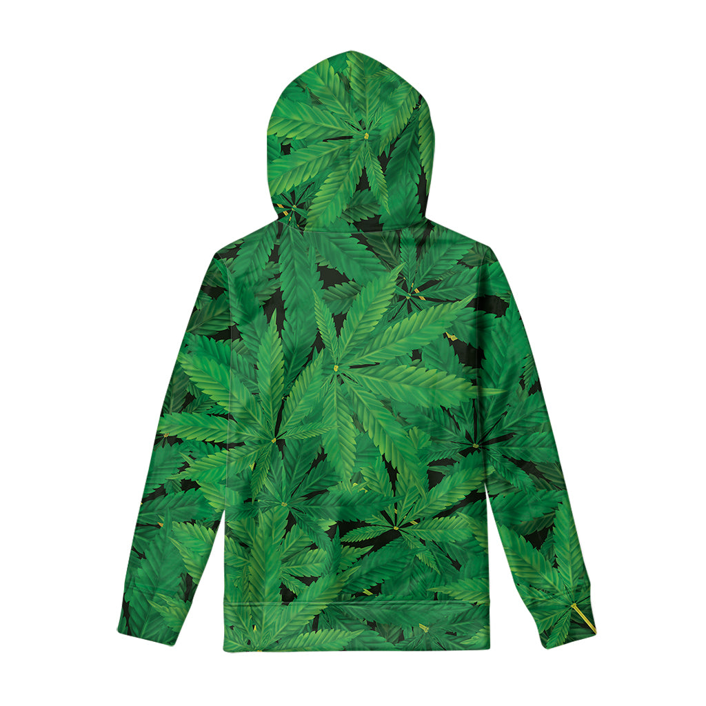 Green Marijuana Leaf Print Pullover Hoodie