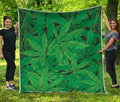 Green Marijuana Leaf Print Quilt
