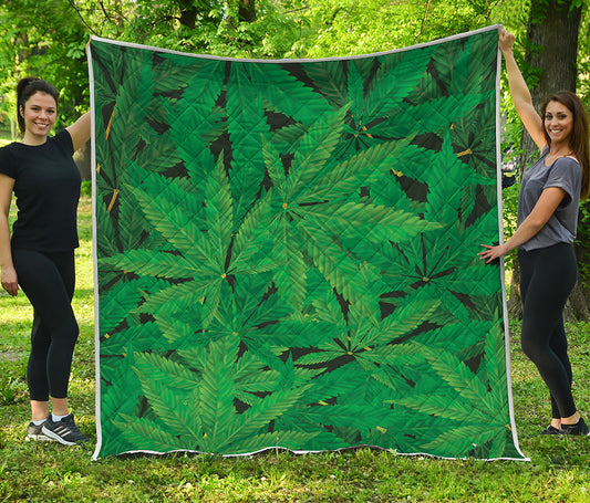 Green Marijuana Leaf Print Quilt