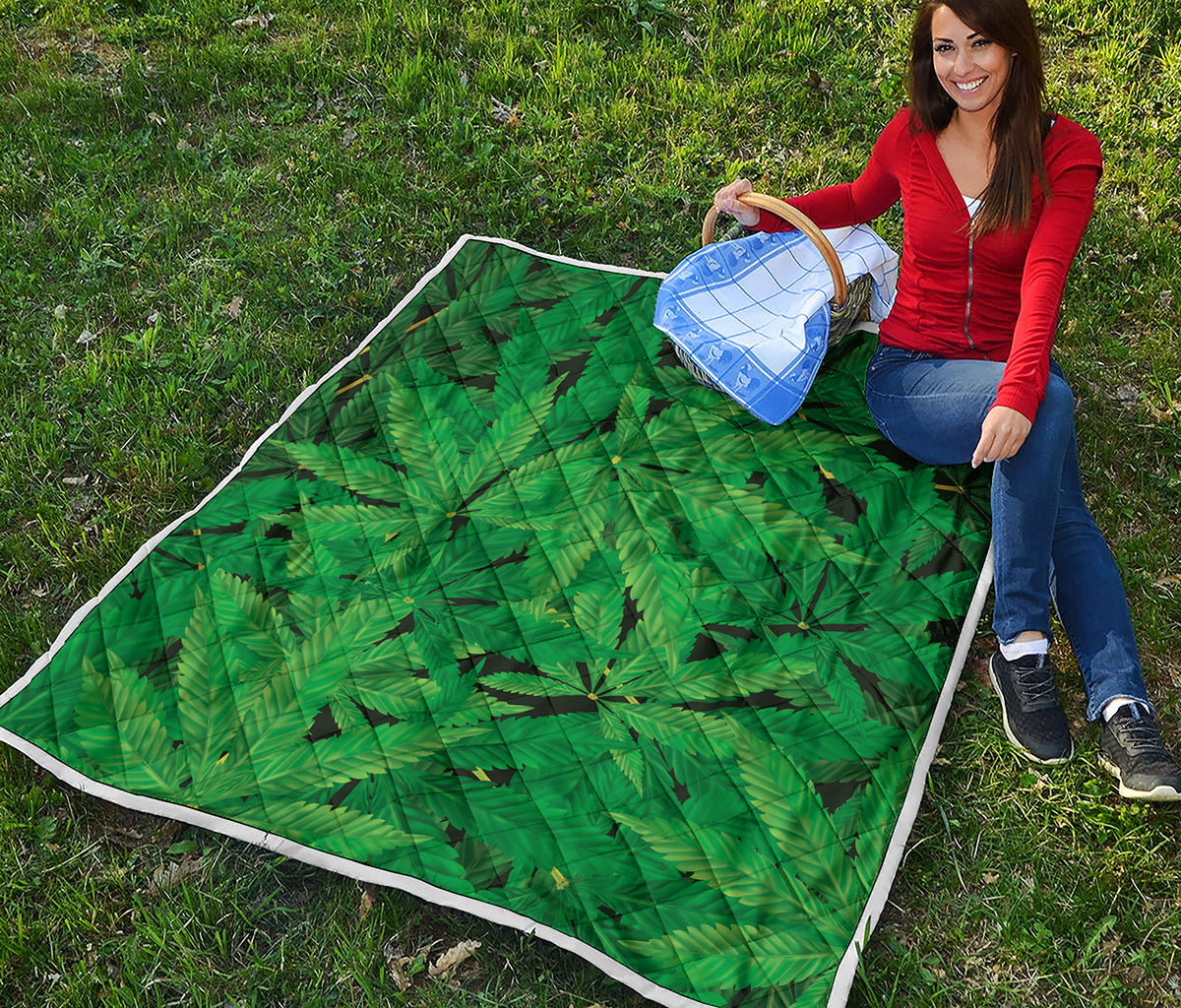 Green Marijuana Leaf Print Quilt