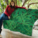 Green Marijuana Leaf Print Quilt