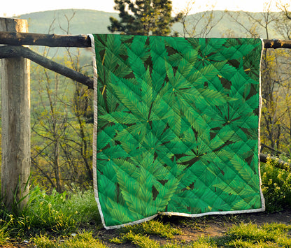 Green Marijuana Leaf Print Quilt