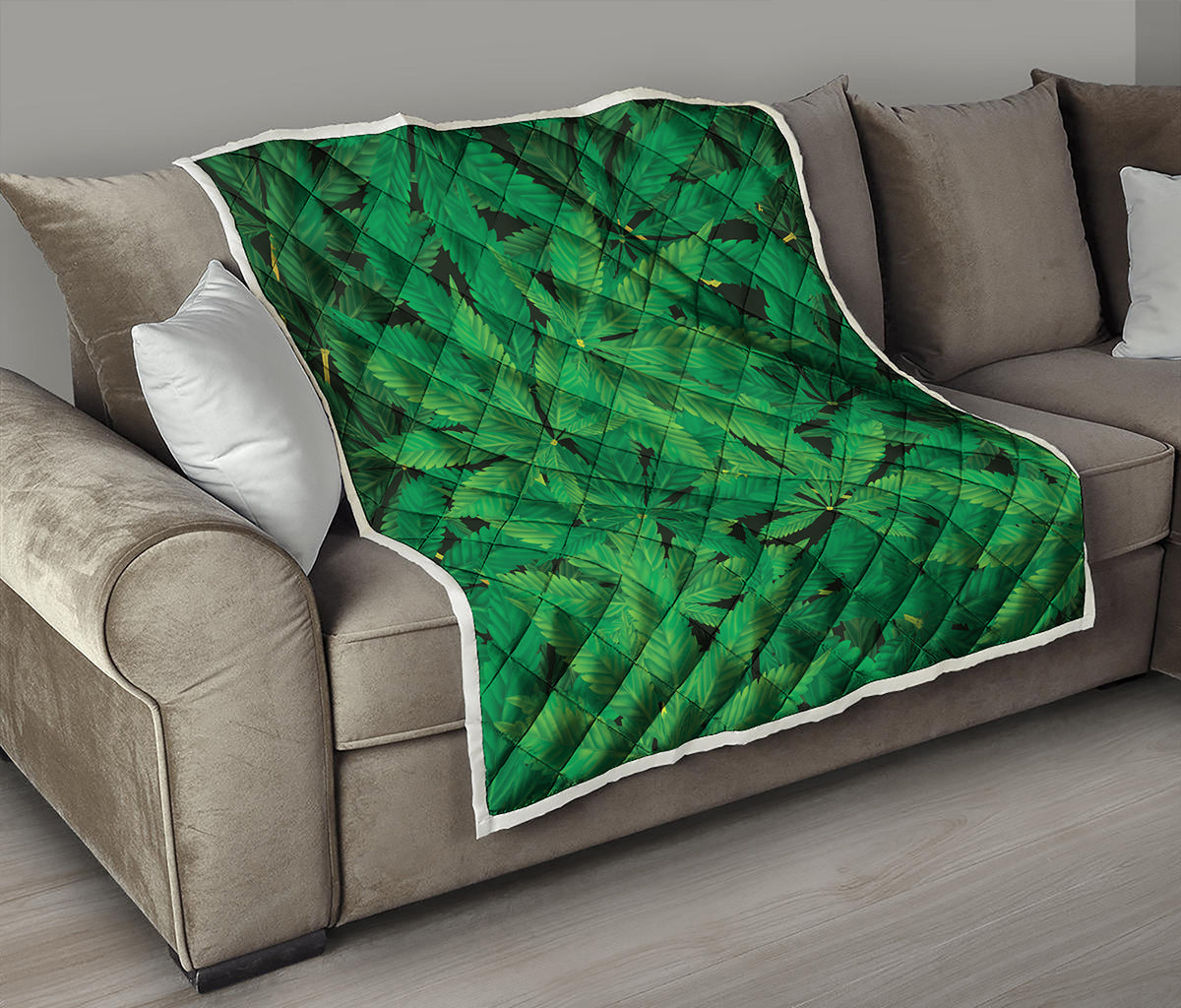 Green Marijuana Leaf Print Quilt