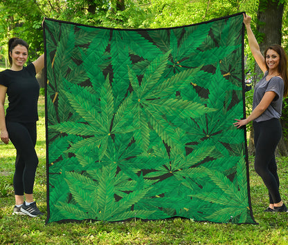 Green Marijuana Leaf Print Quilt