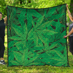 Green Marijuana Leaf Print Quilt