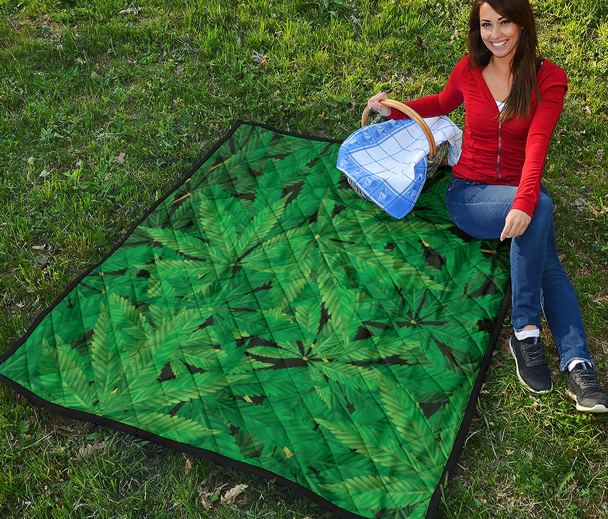 Green Marijuana Leaf Print Quilt