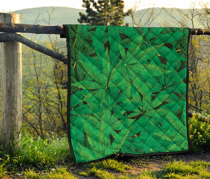 Green Marijuana Leaf Print Quilt
