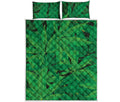 Green Marijuana Leaf Print Quilt Bed Set