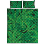 Green Marijuana Leaf Print Quilt Bed Set