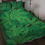Green Marijuana Leaf Print Quilt Bed Set