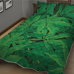 Green Marijuana Leaf Print Quilt Bed Set
