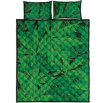 Green Marijuana Leaf Print Quilt Bed Set