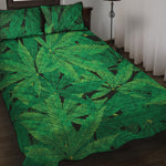Green Marijuana Leaf Print Quilt Bed Set