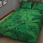 Green Marijuana Leaf Print Quilt Bed Set