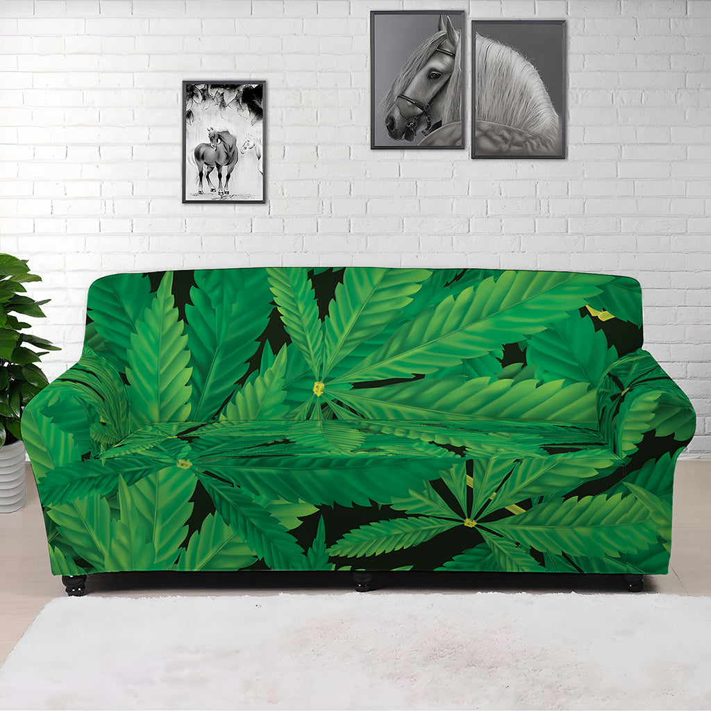 Green Marijuana Leaf Print Sofa Cover