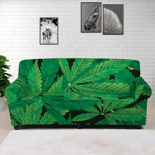 Green Marijuana Leaf Print Sofa Cover