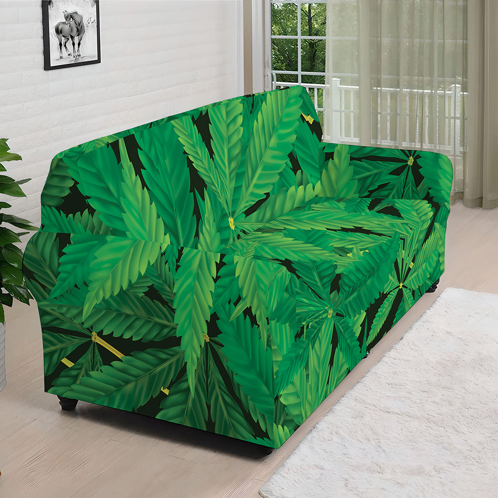 Green Marijuana Leaf Print Sofa Cover