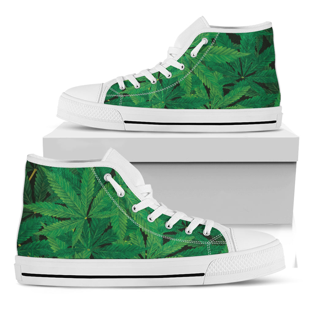 Green Marijuana Leaf Print White High Top Shoes
