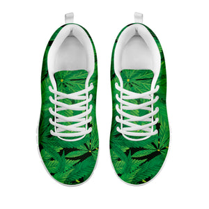 Green Marijuana Leaf Print White Sneakers