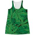 Green Marijuana Leaf Print Women's Racerback Tank Top