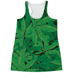 Green Marijuana Leaf Print Women's Racerback Tank Top