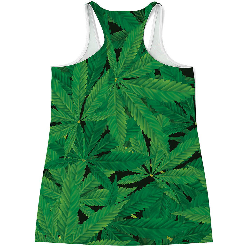 Green Marijuana Leaf Print Women's Racerback Tank Top
