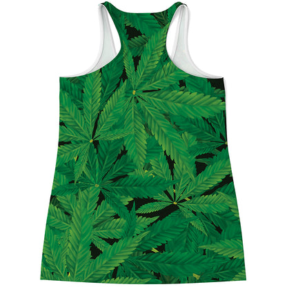 Green Marijuana Leaf Print Women's Racerback Tank Top