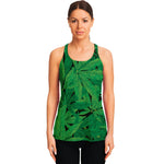 Green Marijuana Leaf Print Women's Racerback Tank Top