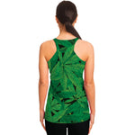 Green Marijuana Leaf Print Women's Racerback Tank Top