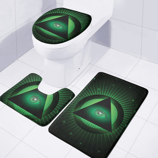 Green Masonic Eye Print 3 Piece Bath Mat Set