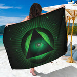 Green Masonic Eye Print Beach Sarong Wrap