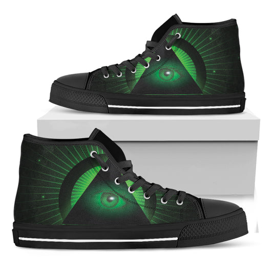Green Masonic Eye Print Black High Top Shoes