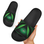 Green Masonic Eye Print Black Slide Sandals