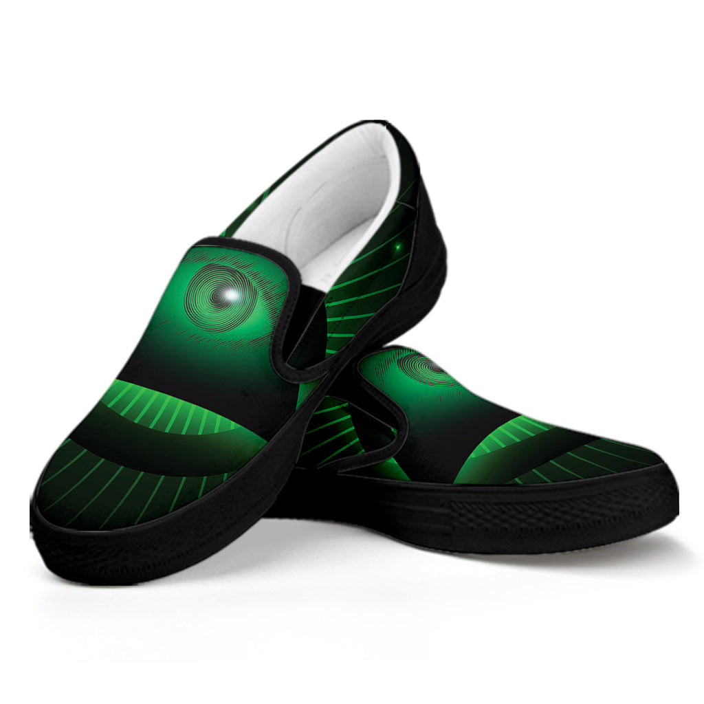 Green Masonic Eye Print Black Slip On Shoes