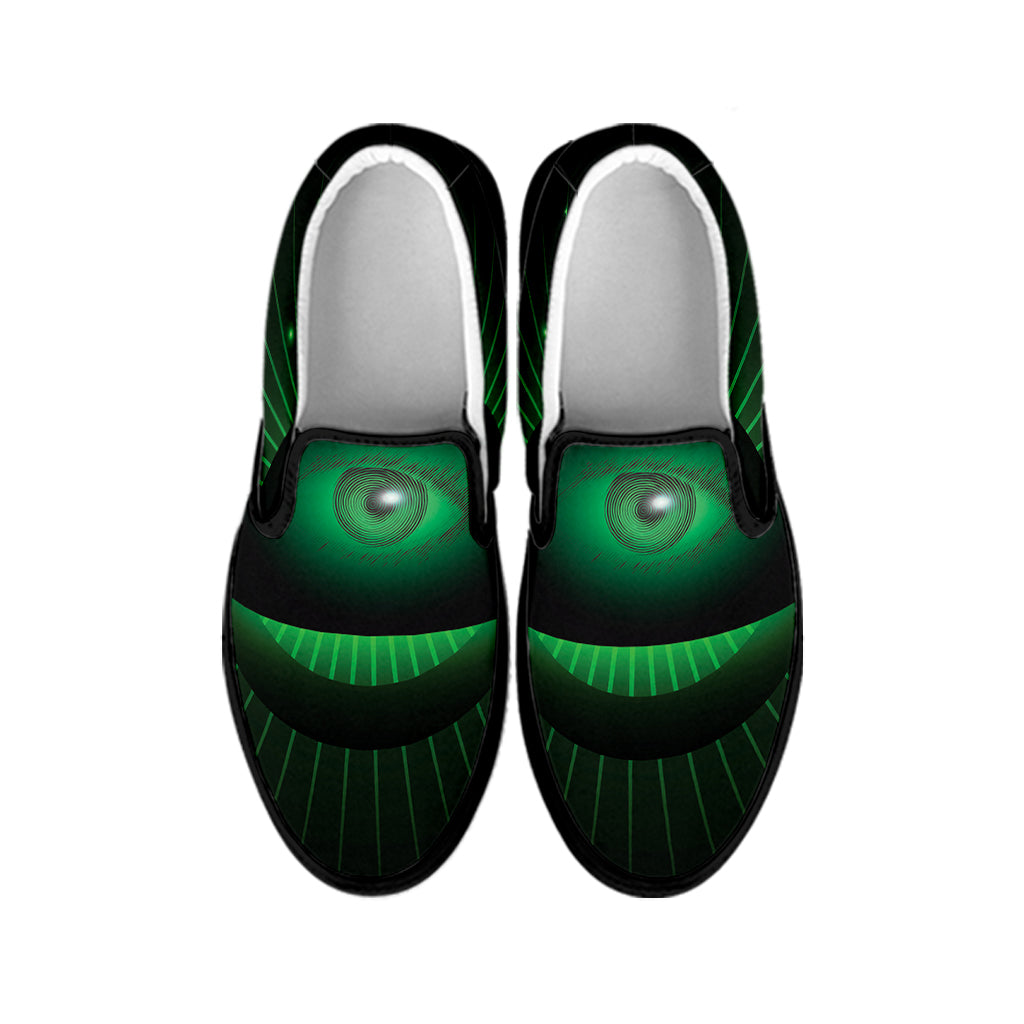 Green Masonic Eye Print Black Slip On Shoes