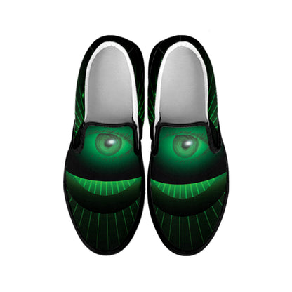 Green Masonic Eye Print Black Slip On Shoes