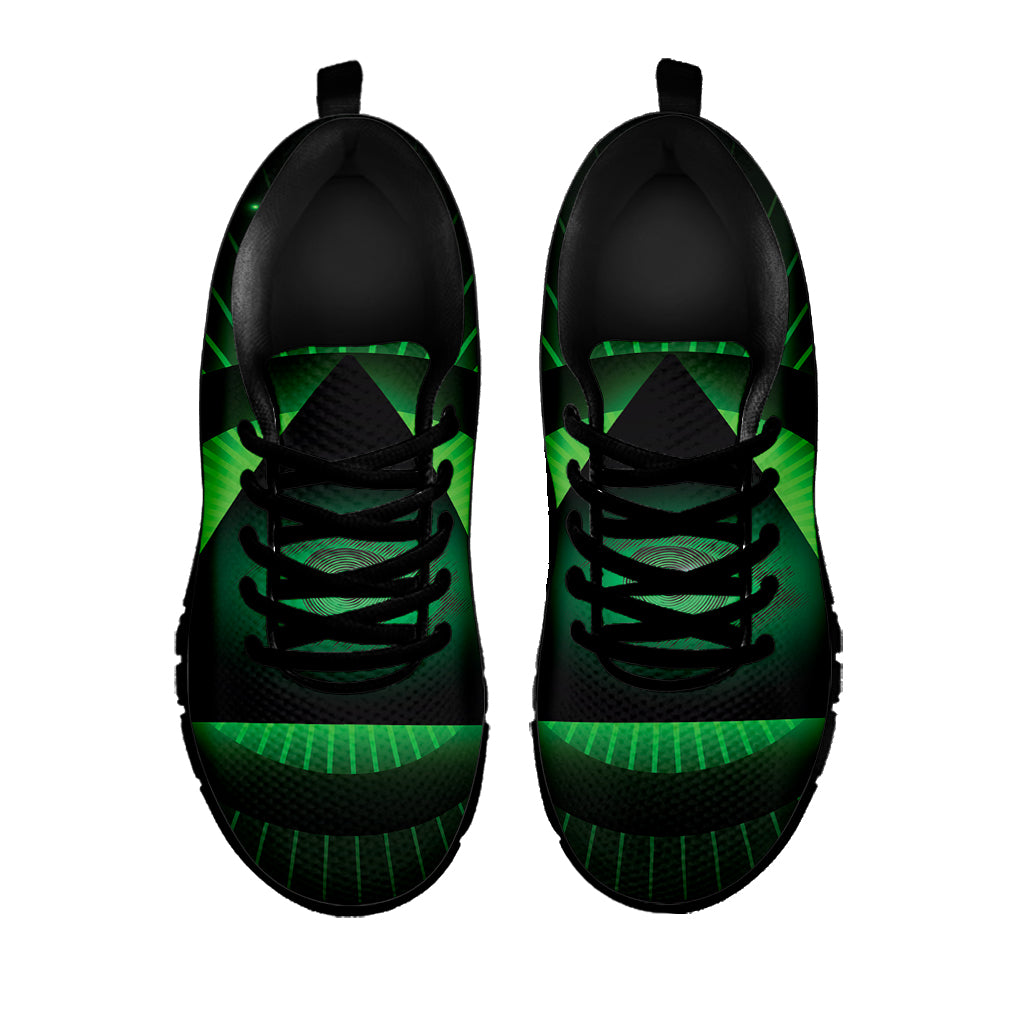 Green Masonic Eye Print Black Sneakers