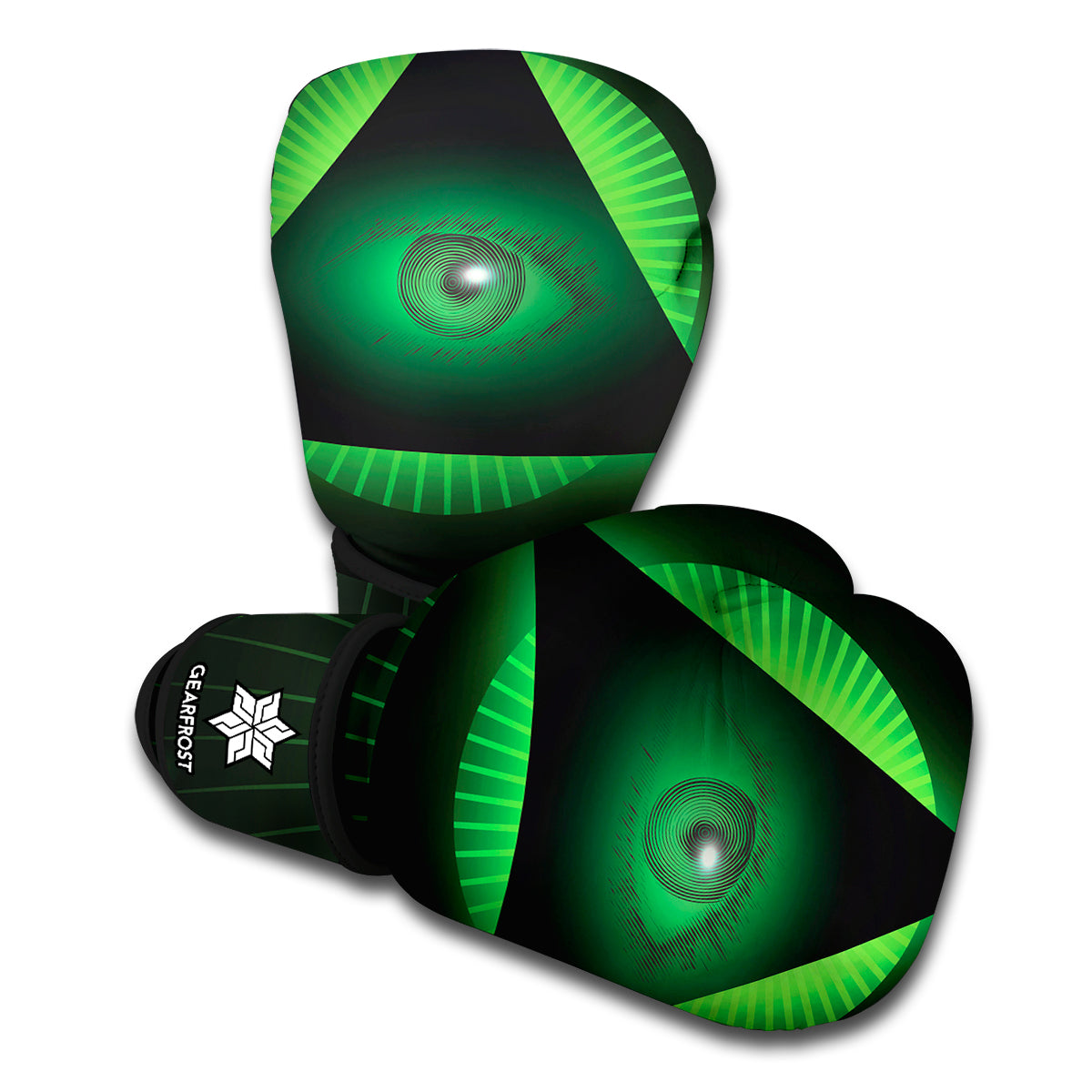 Green Masonic Eye Print Boxing Gloves