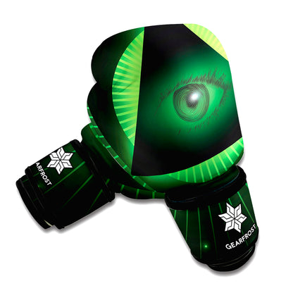 Green Masonic Eye Print Boxing Gloves