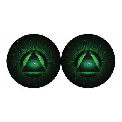 Green Masonic Eye Print Car Coasters