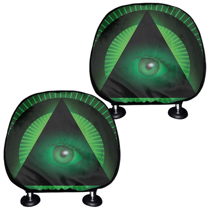 Green Masonic Eye Print Car Headrest Covers