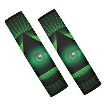 Green Masonic Eye Print Car Seat Belt Covers