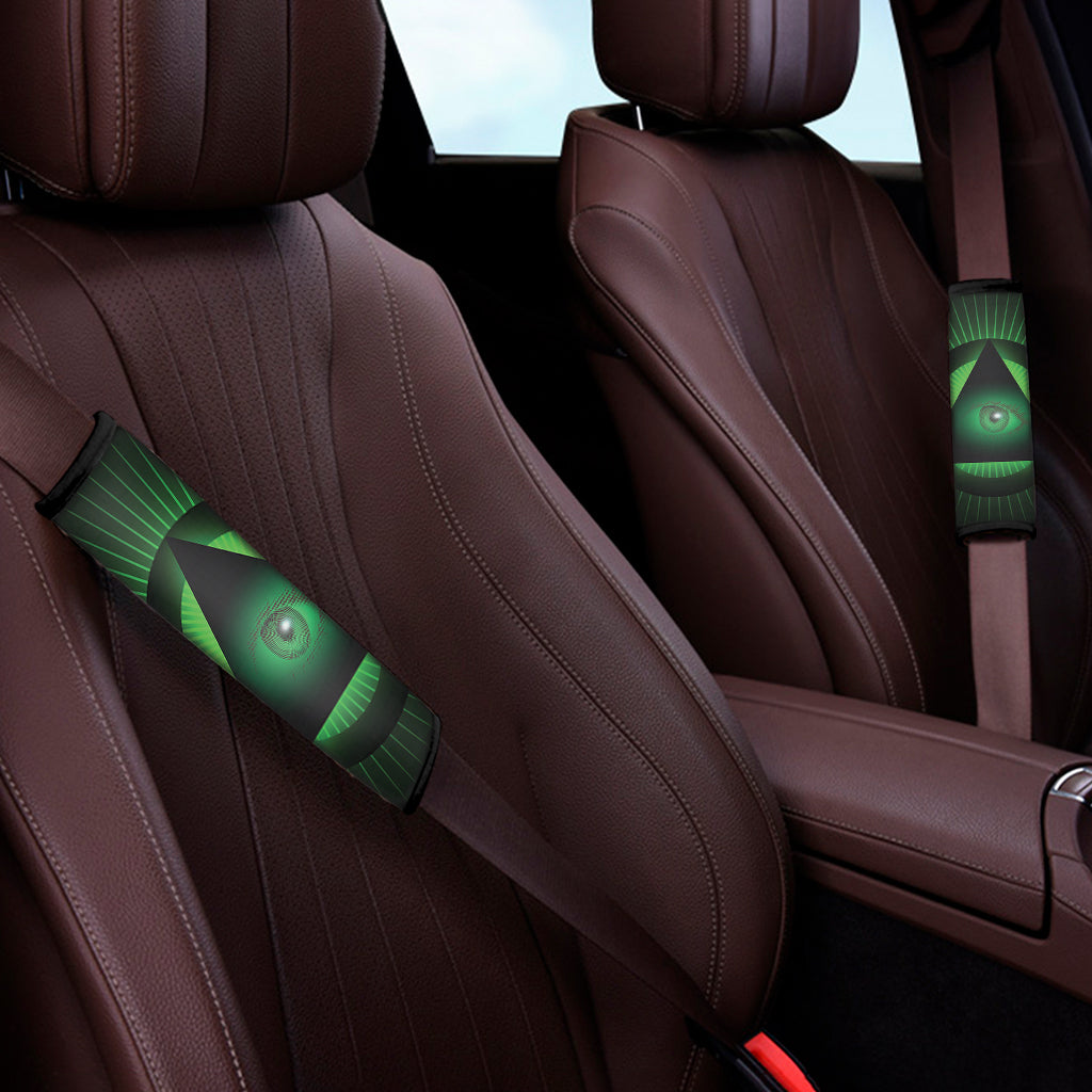 Green Masonic Eye Print Car Seat Belt Covers