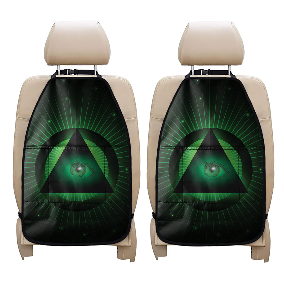 Green Masonic Eye Print Car Seat Organizers