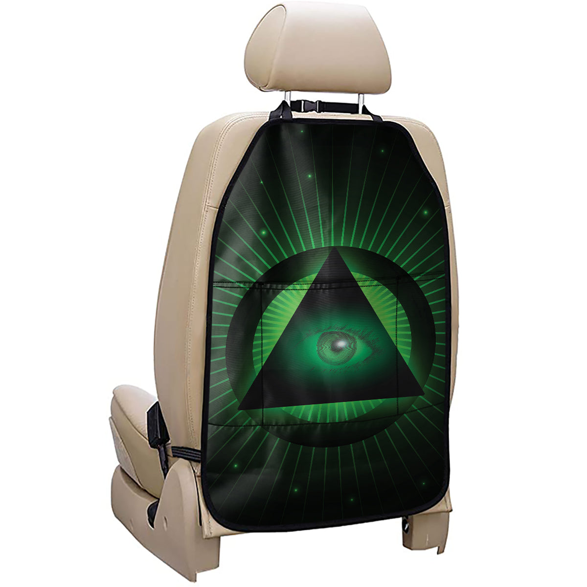 Green Masonic Eye Print Car Seat Organizers