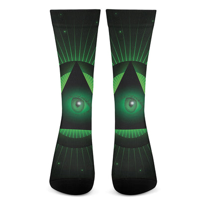 Green Masonic Eye Print Crew Socks